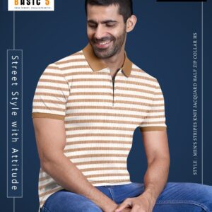 Men's Stripes Zip Collar Neck Mustard