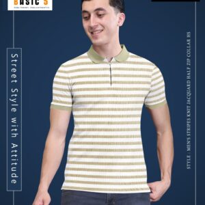 Men's Stripes Zip Collar Neck Olive