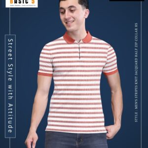 Men's Stripes Zip Collar Neck Pink