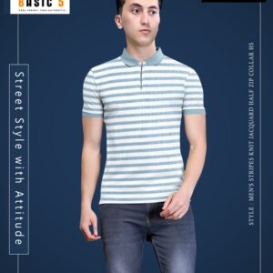 Men's stripes zip collar Neck Soft Light Blue